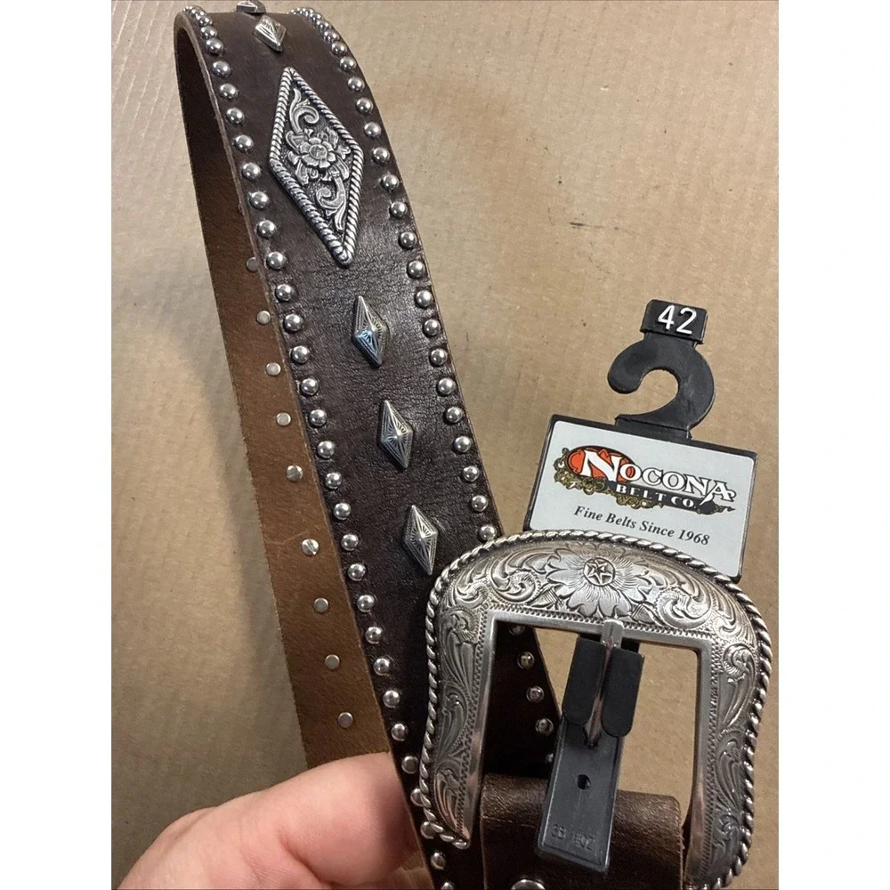 Nocona‎ Belt Co size 42 Leather Stidded WESTERN BELT w Floral